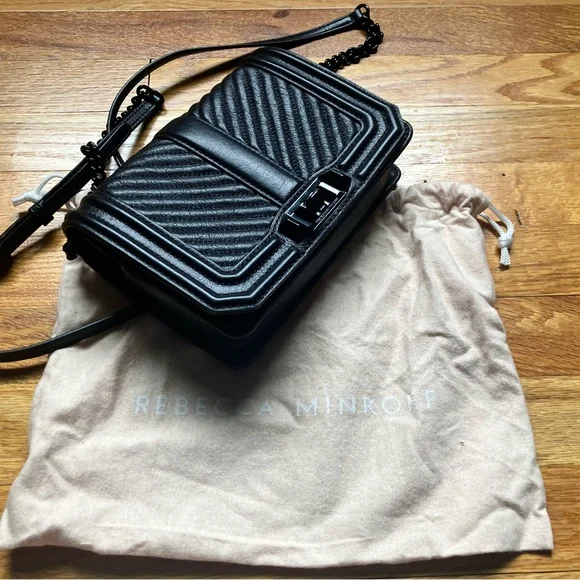 New NWT Rebecca Minkoff chevron quilted small Love crossbody black bag purse - Picture 16 of 16